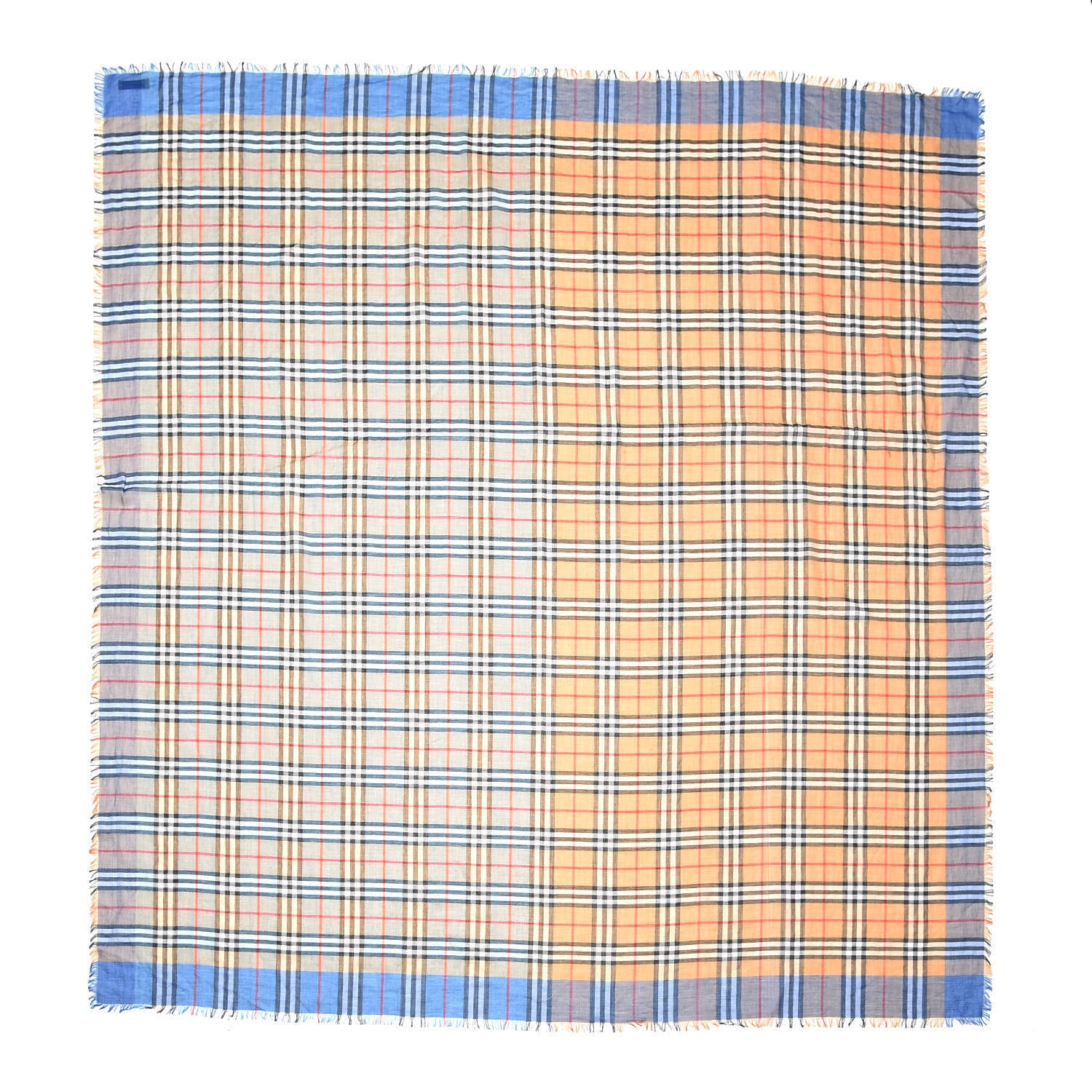 Burberry Cotton Vintage Check Two Tone Lightweight Scarf Azure Blue 1 of 3