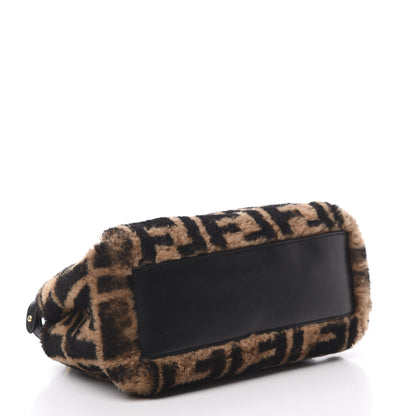 Fendi Shearling Nappa Macro FF 1974 Mini Peekaboo Iconic Satchel Tobacco Black 6 of 14
