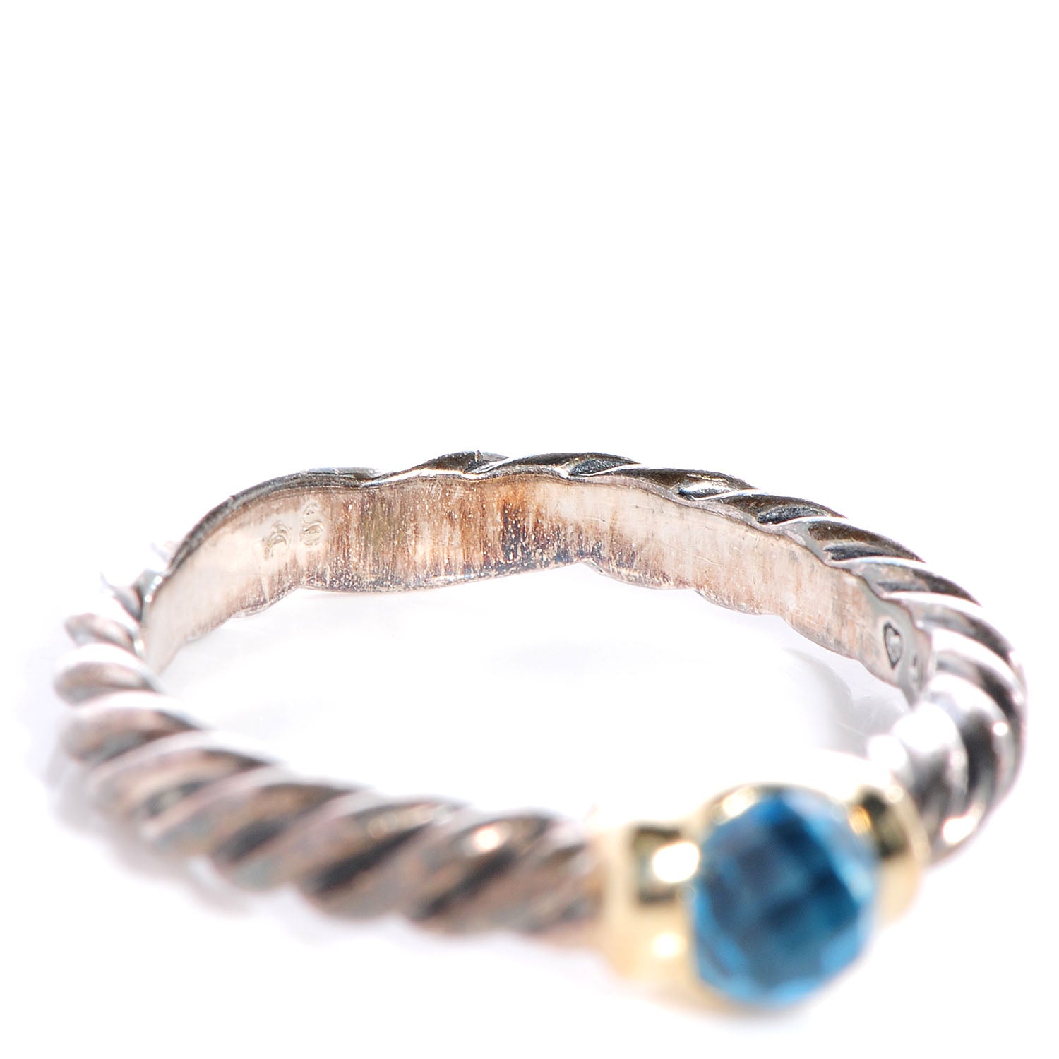 David Yurman Sterling Silver 14K Gold Blue Topaz Metro Cable Ring 5.5 4 of 6