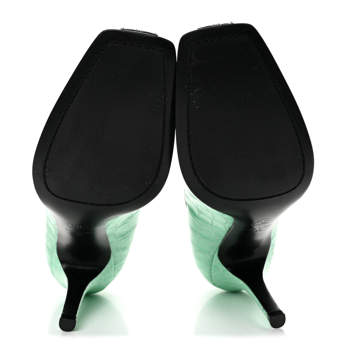 Chanel Crocodile Embossed Patent Calfskin Pumps 40 Green Black 6 of 10