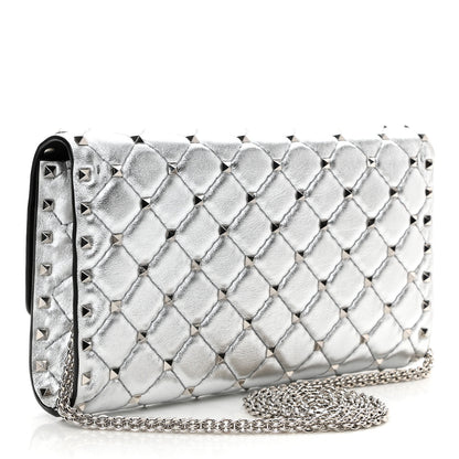 Valentino Garavani Metallic Lambskin Rockstud Spike Wallet on Chain Silver 3 of 9