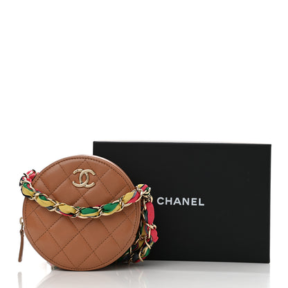 Chanel Shiny Lambskin Ribbon Quilted Round Clutch With Chain Brown 11 of 11