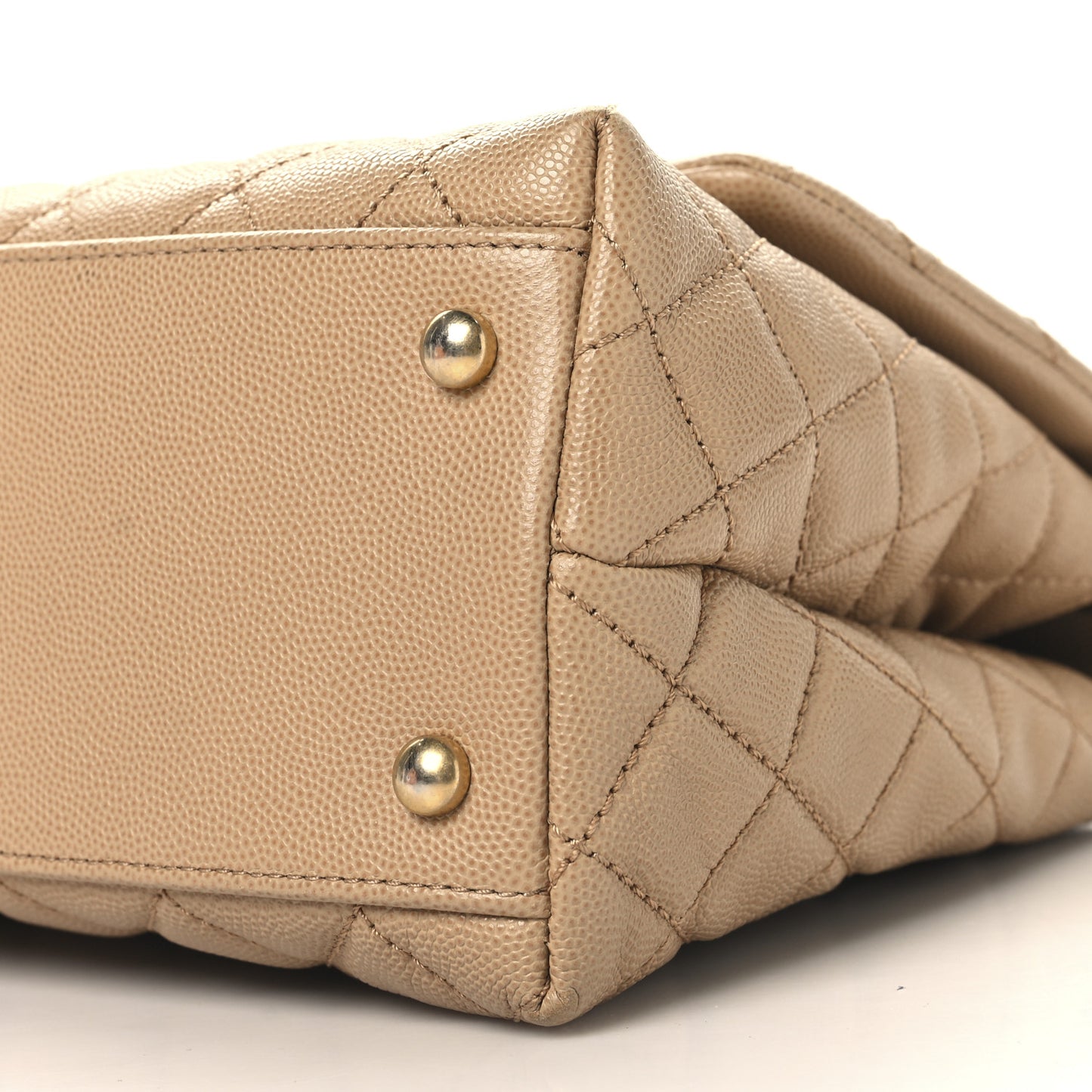 Caviar Quilted Small Coco Handle Flap Beige