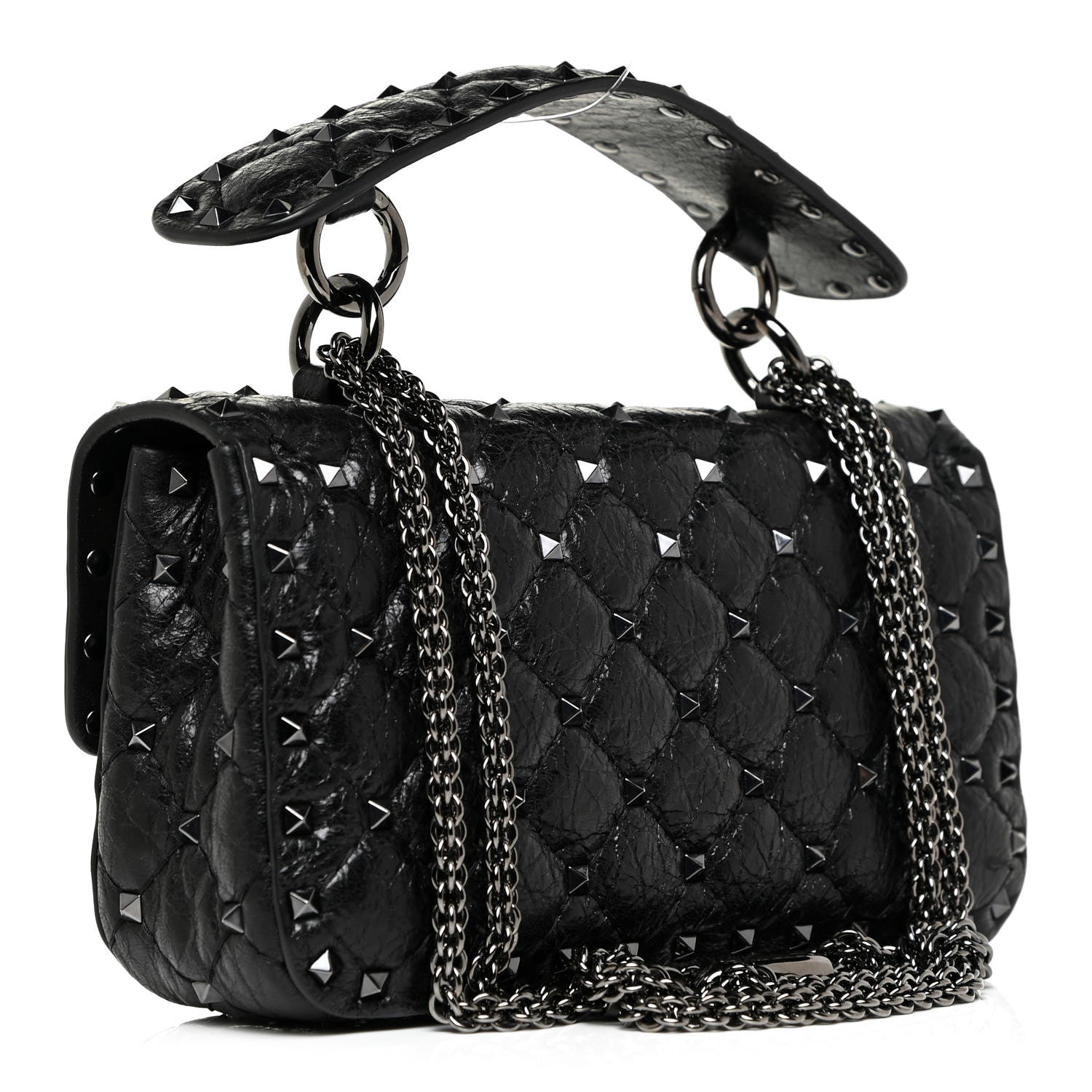 Valentino Garavani Craquele Nappa Small Rockstud Spike Shoulder Bag Black 3 of 10