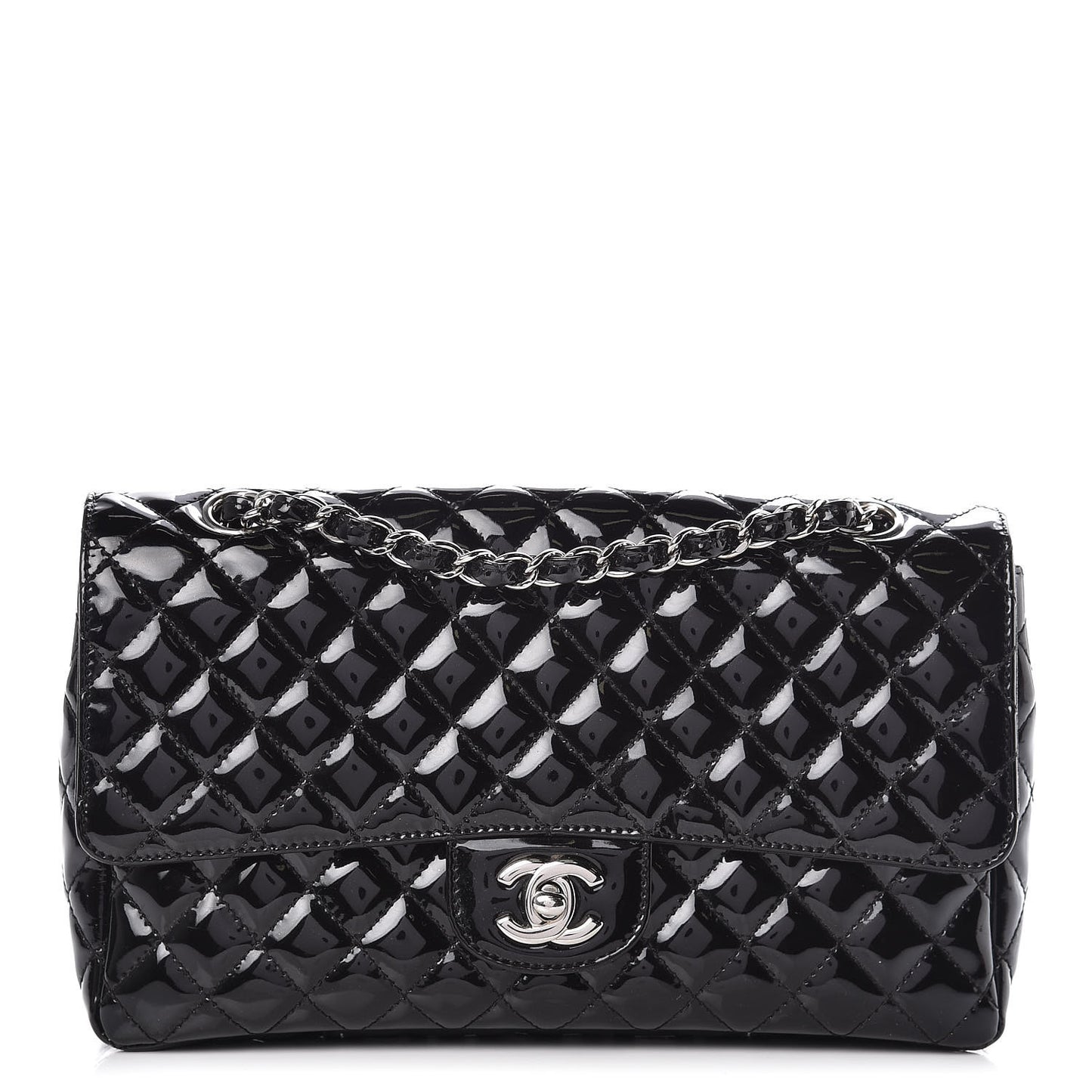 Patent Quilted Secret Label Medium Flap Black