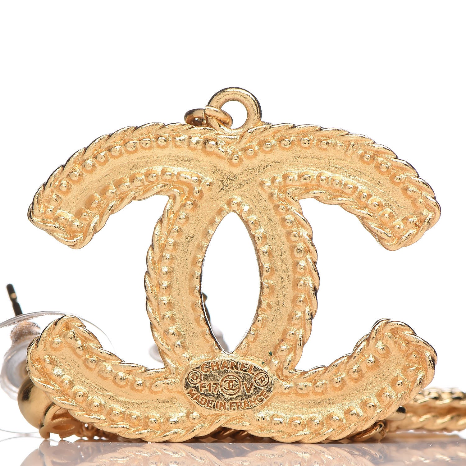 Chanel CC Drop Earrings Matte Gold 4 of 4