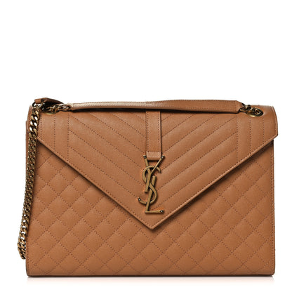 Saint Laurent Grain De Poudre Textured Mixed Matelasse Triquilt Large Monogram Satchel Dune 1 of 14