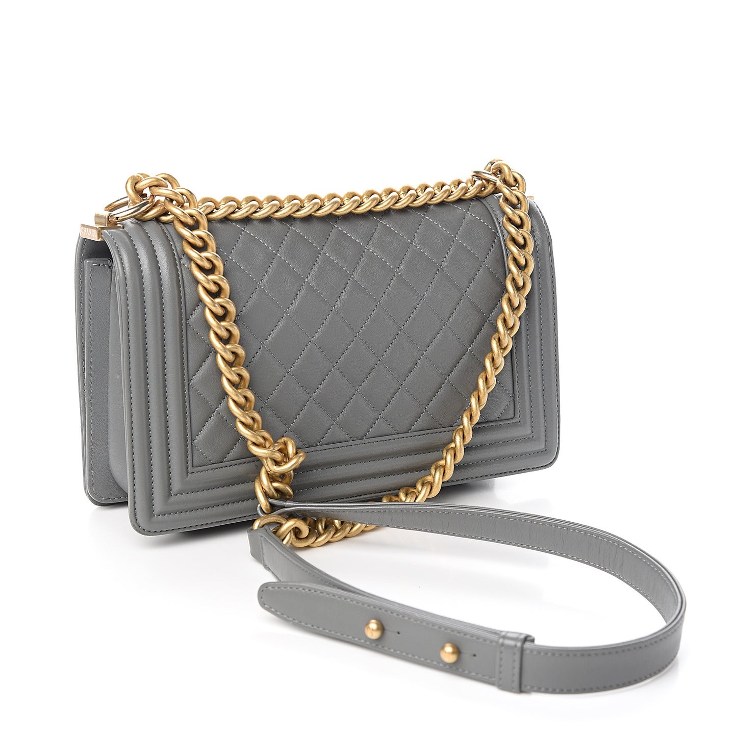 Calfskin Quilted Medium Boy Flap Grey