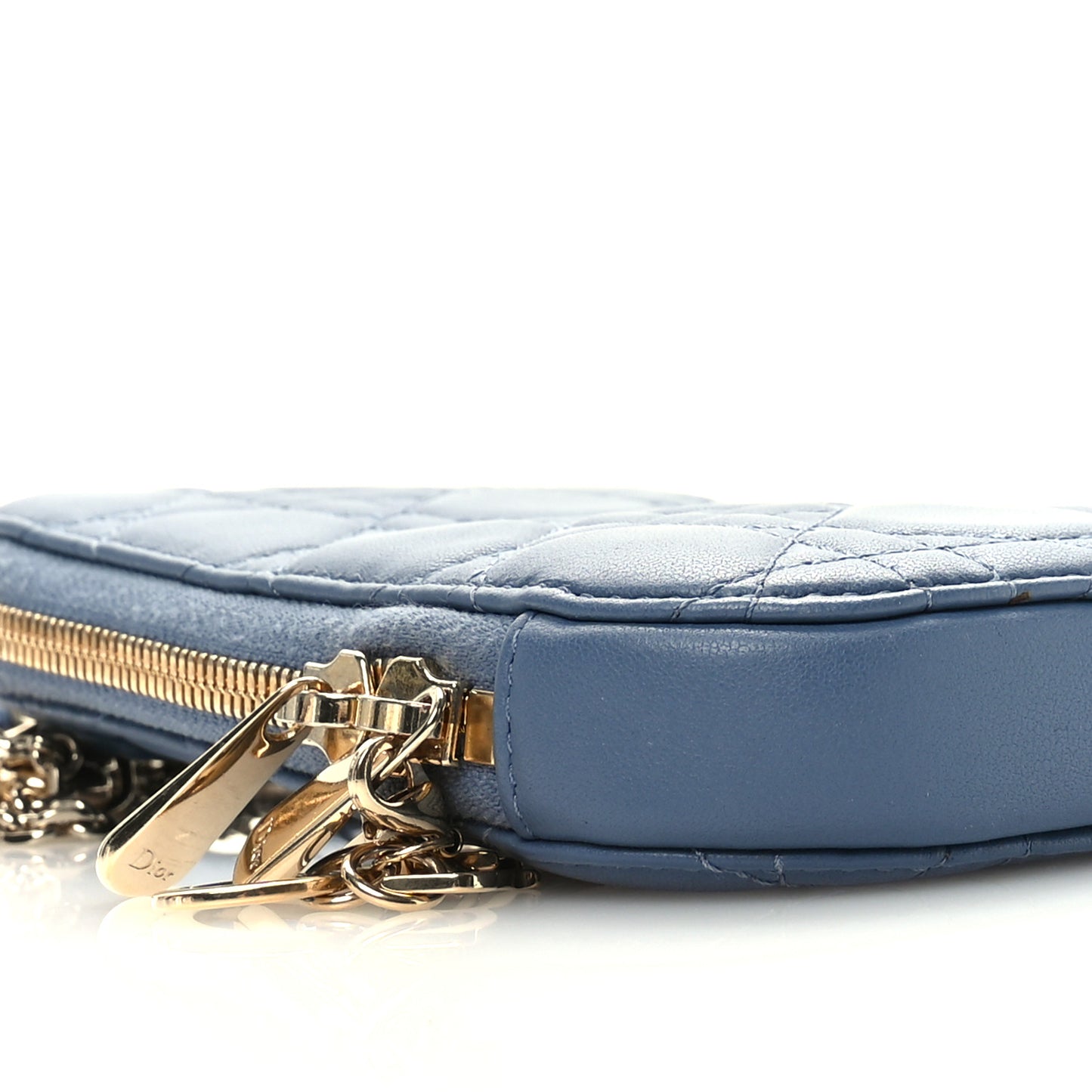 Lambskin Cannage Lady Dior Phone Holder Cloud Blue