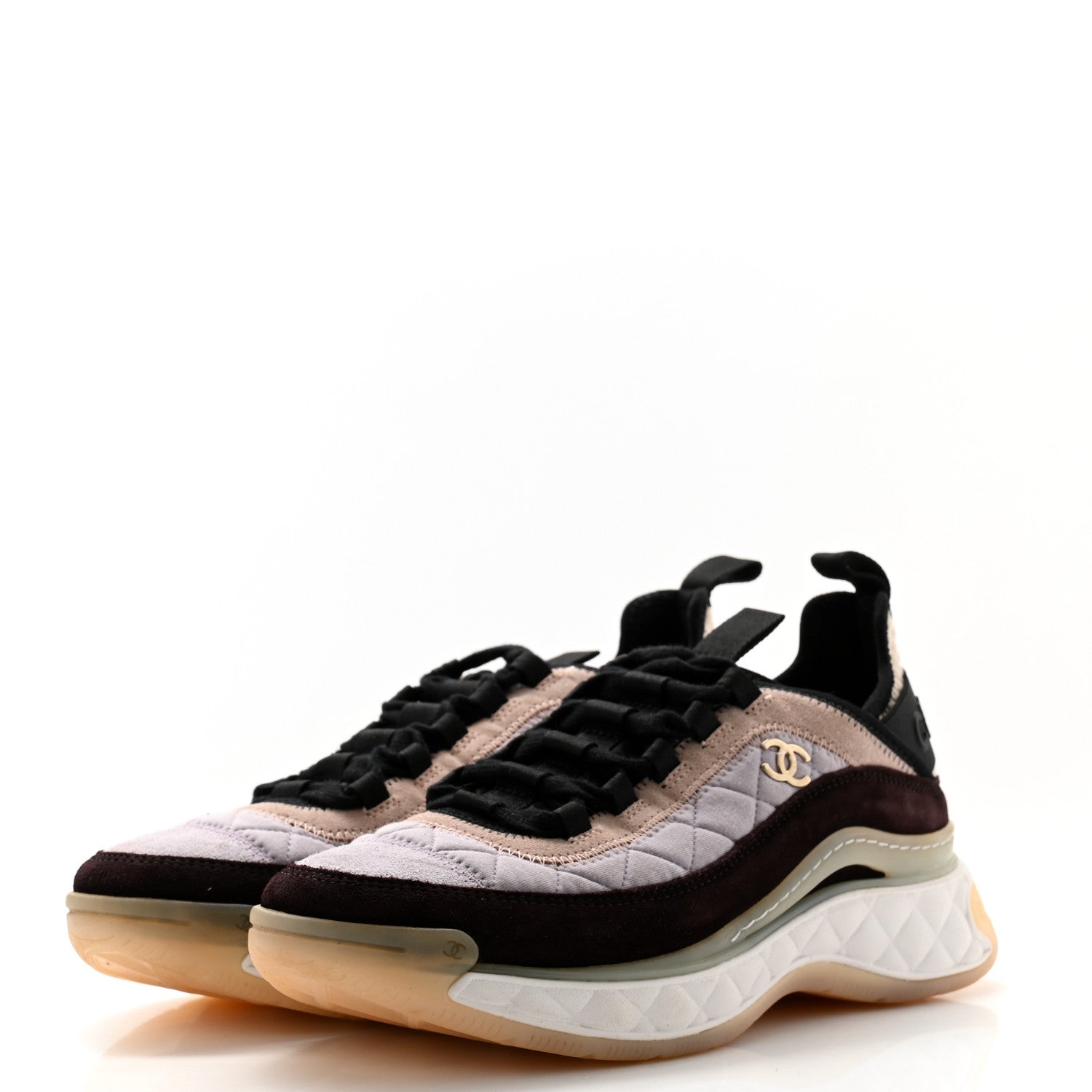 Chanel Velvet Calfskin Mixed Fibers CC Sneakers 39 Light Purple Beige 3 of 8
