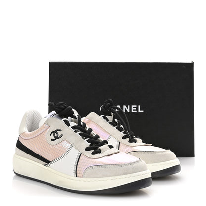 Chanel Suede Fabric Calfskin Womens CC Sneakers 40.5 Pink Grey White 9 of 9