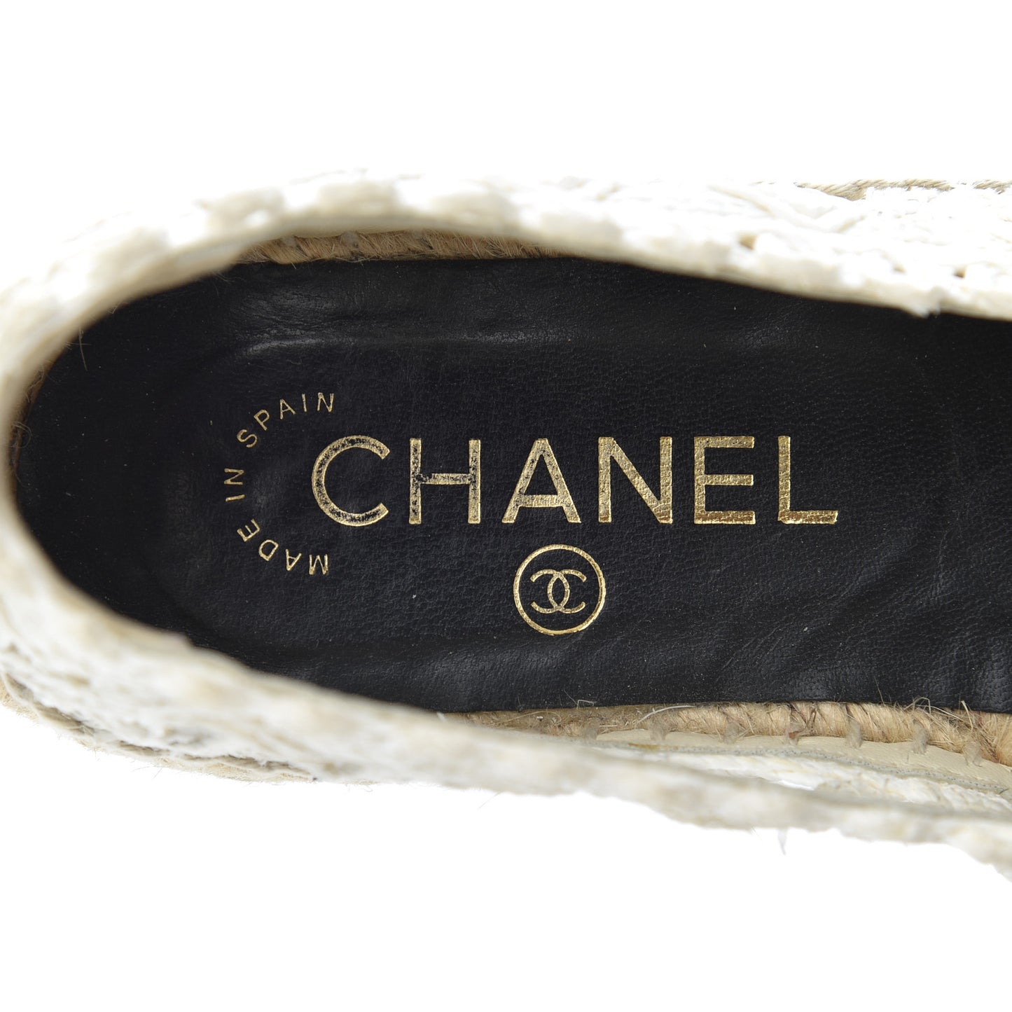 Woven Fabric Grosgrain CC Espadrilles 37 White Black