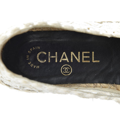 Chanel Woven Fabric Grosgrain CC Espadrilles 37 White Black 7 of 21