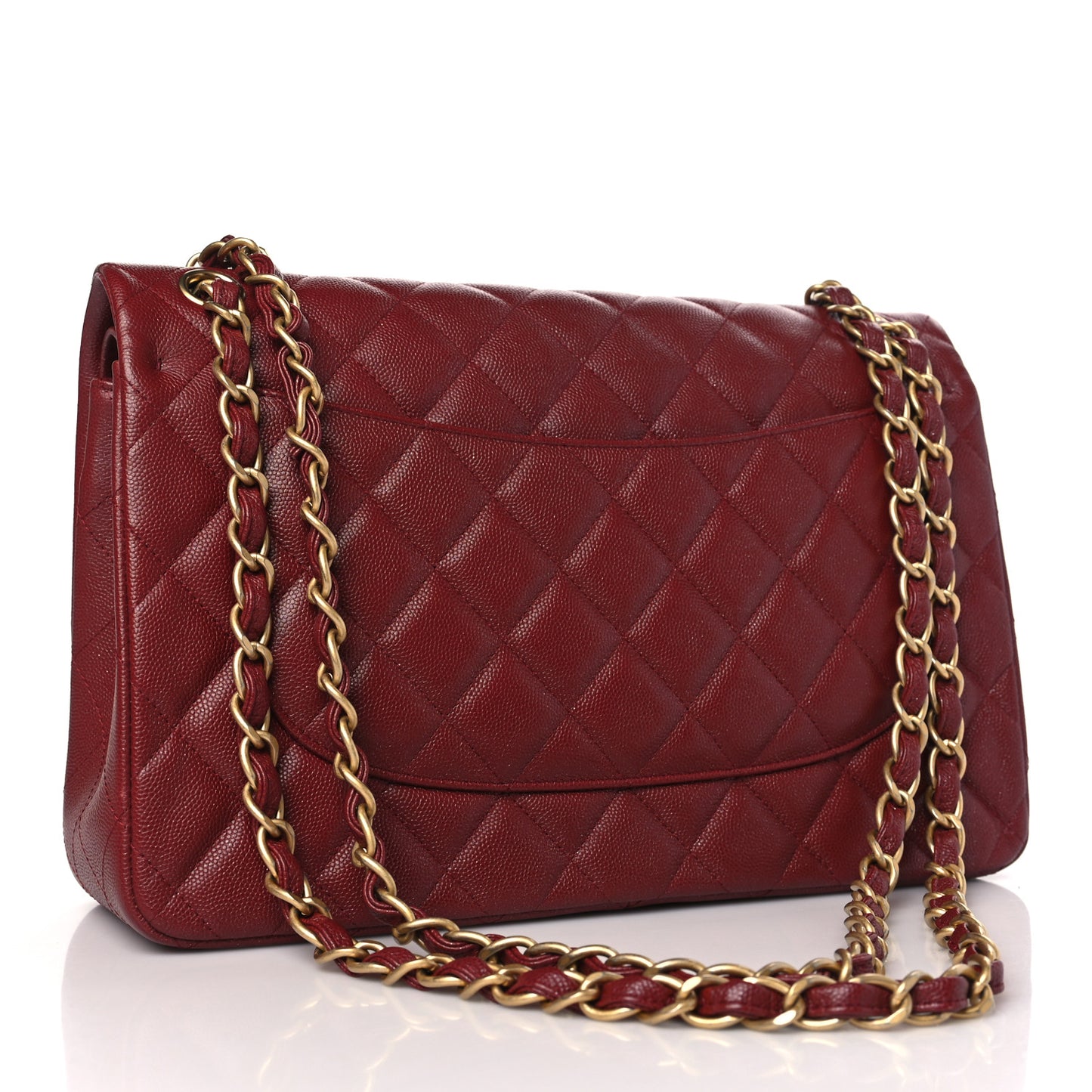 Iridescent Caviar Quilted Jumbo Double Flap Burgundy