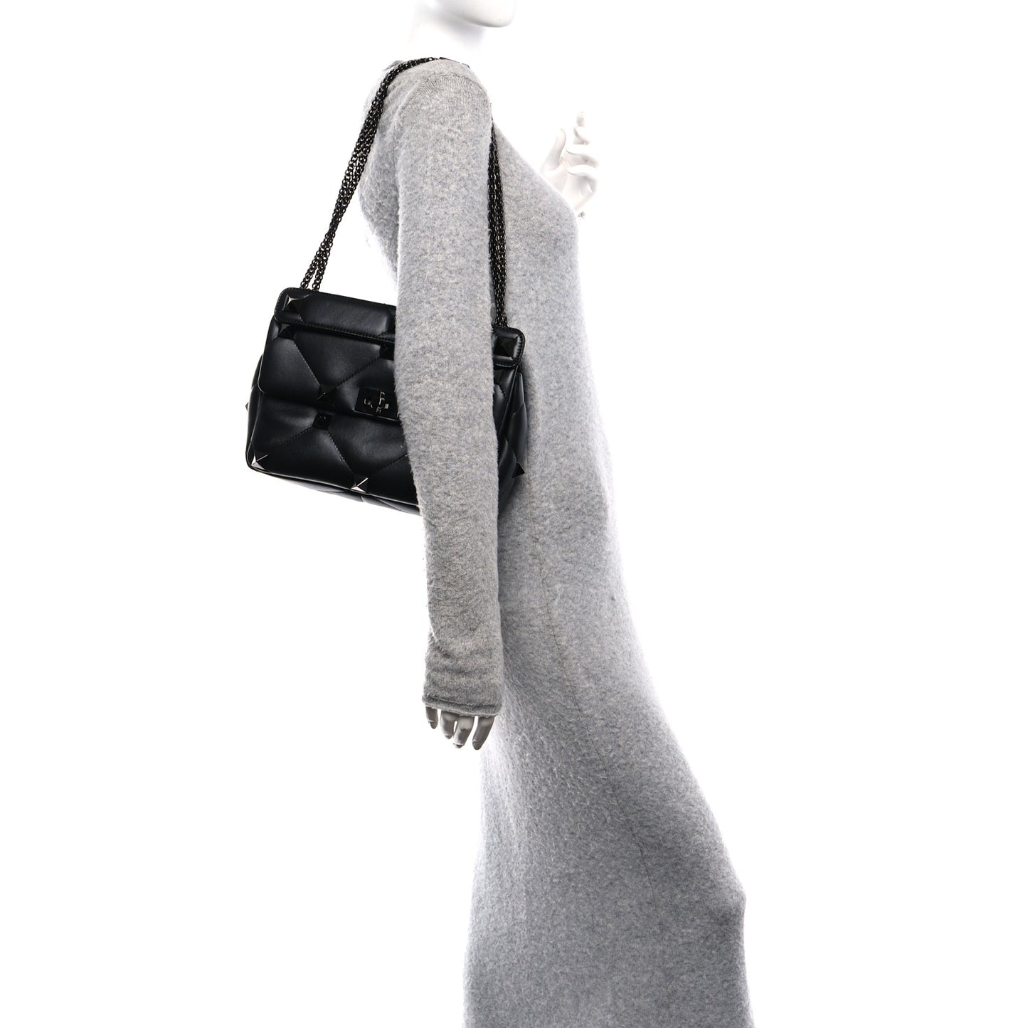 Nappa Monochrome Large Roman Stud Shoulder Bag Black