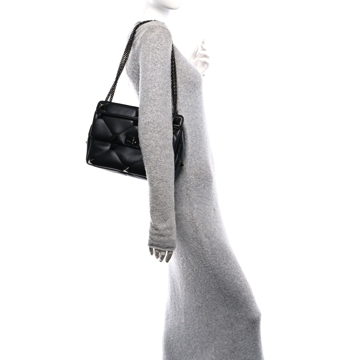 Valentino Garavani Nappa Monochrome Large Roman Stud Shoulder Bag Black 3 of 9