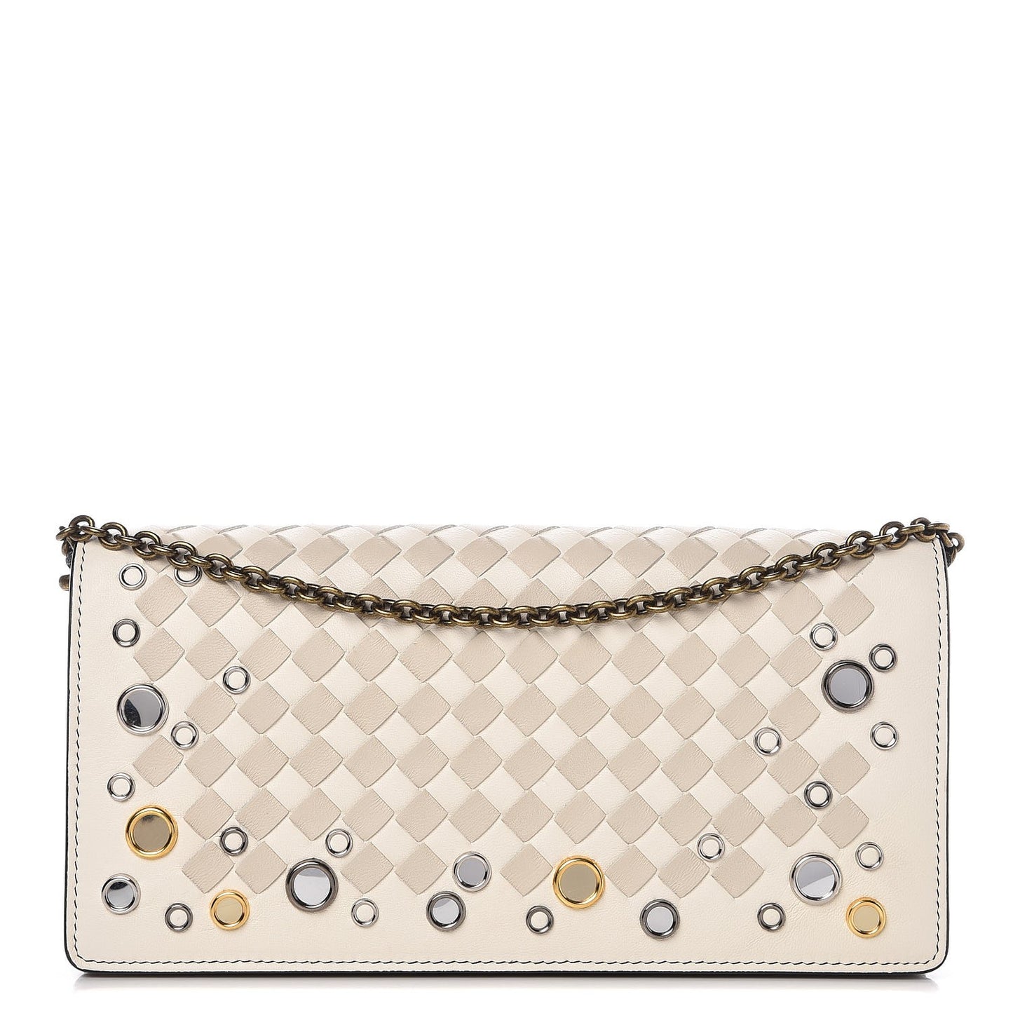 Nappa Intrecciato Studded Embellished Chain Wallet White