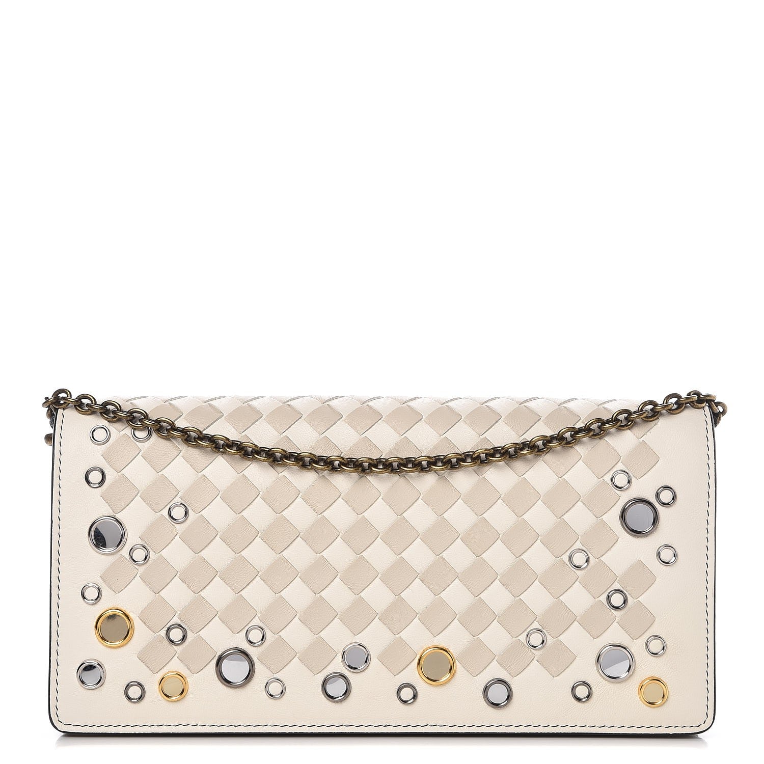 Bottega Veneta Nappa Intrecciato Studded Embellished Chain Wallet White 1 of 7