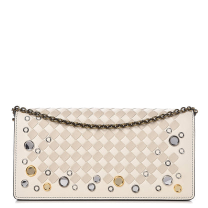 Bottega Veneta Nappa Intrecciato Studded Embellished Chain Wallet White 1 of 7