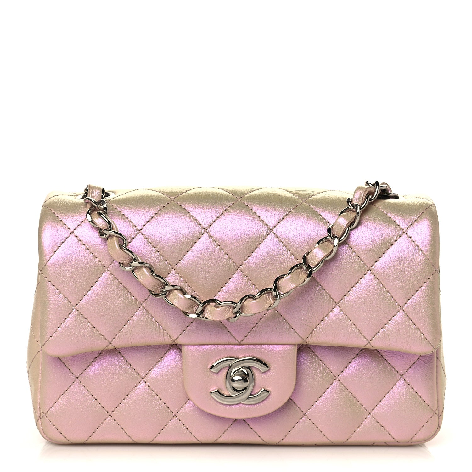 Chanel Iridescent Calfskin Quilted Mini Rectangular Flap Pink 1 of 9