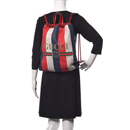 Gucci Canvas Logo Sylvie Stripe Drawstring Backpack Red 2 of 10