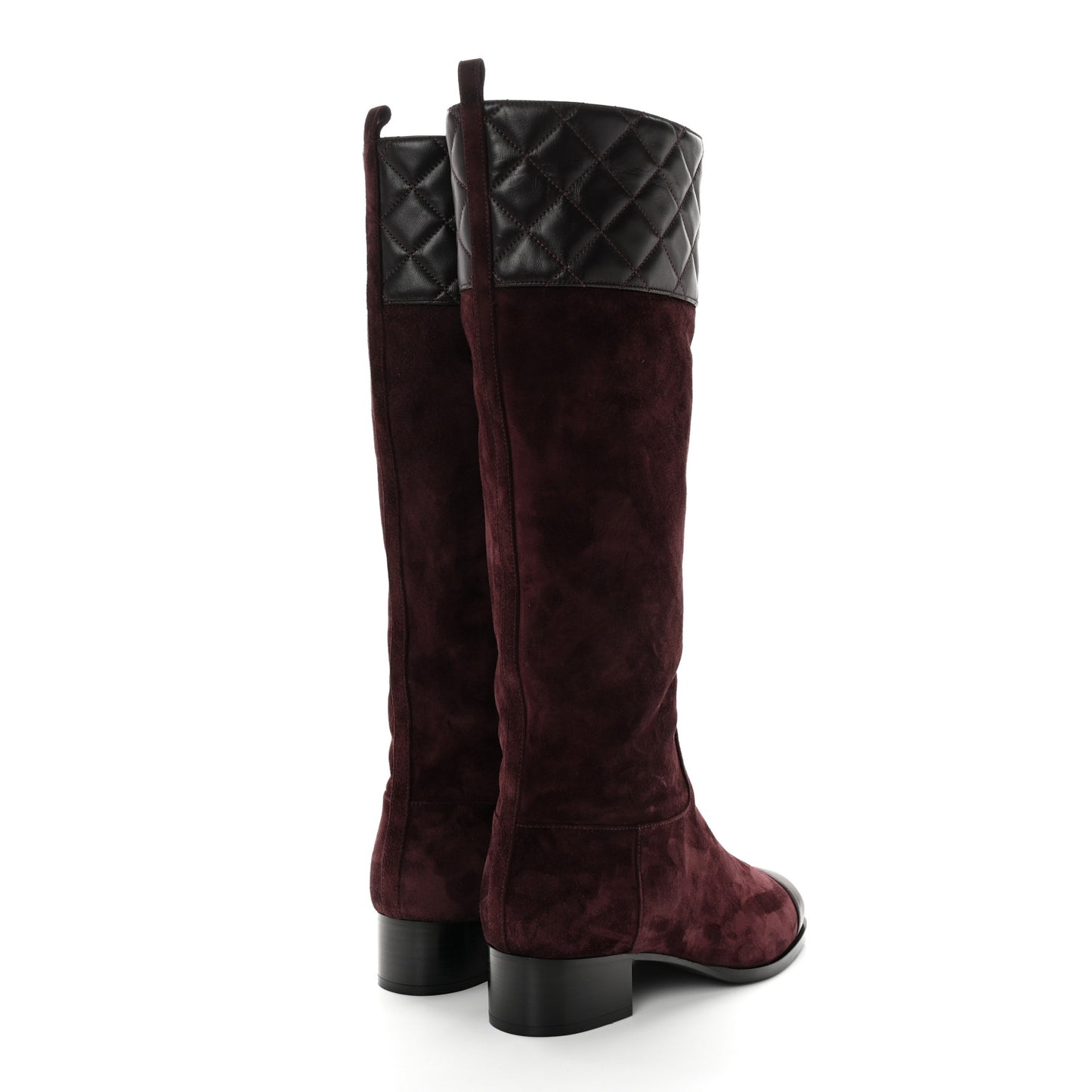 Suede Calfskin Lambskin Quilted Knee High Boots 37.5 Dark Purple