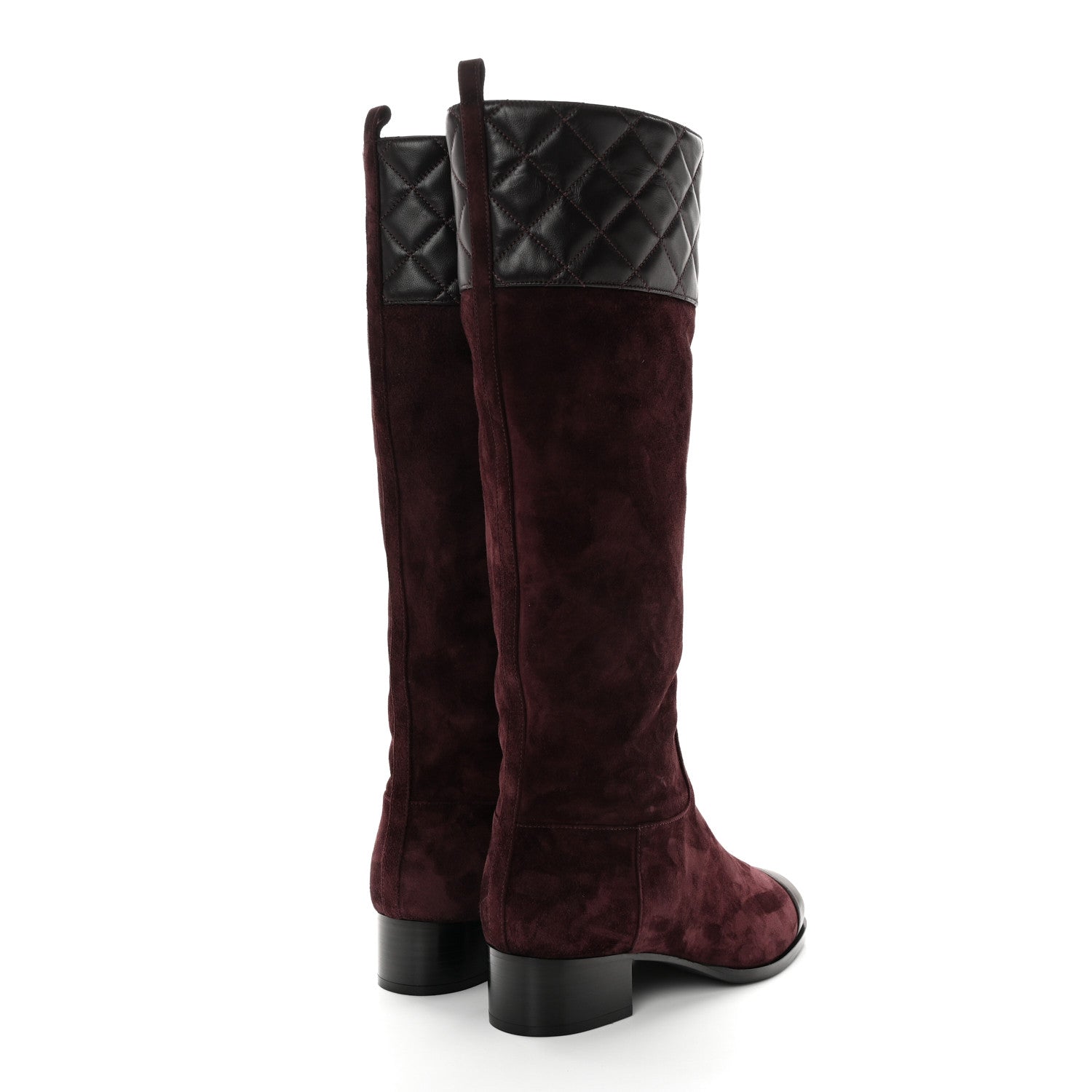 Chanel Suede Calfskin Lambskin Quilted Knee High Boots 37.5 Dark Purple 4 of 13