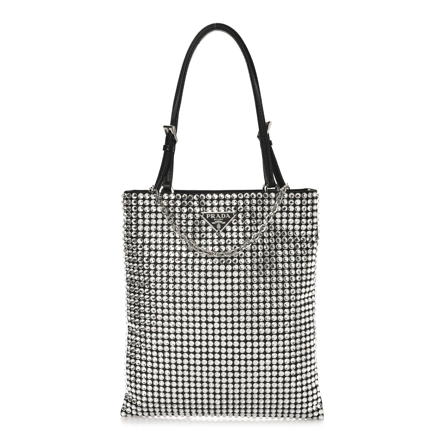 Satin Crystal Metal Triangle Logo Chain Crossbody Handbag Cristal