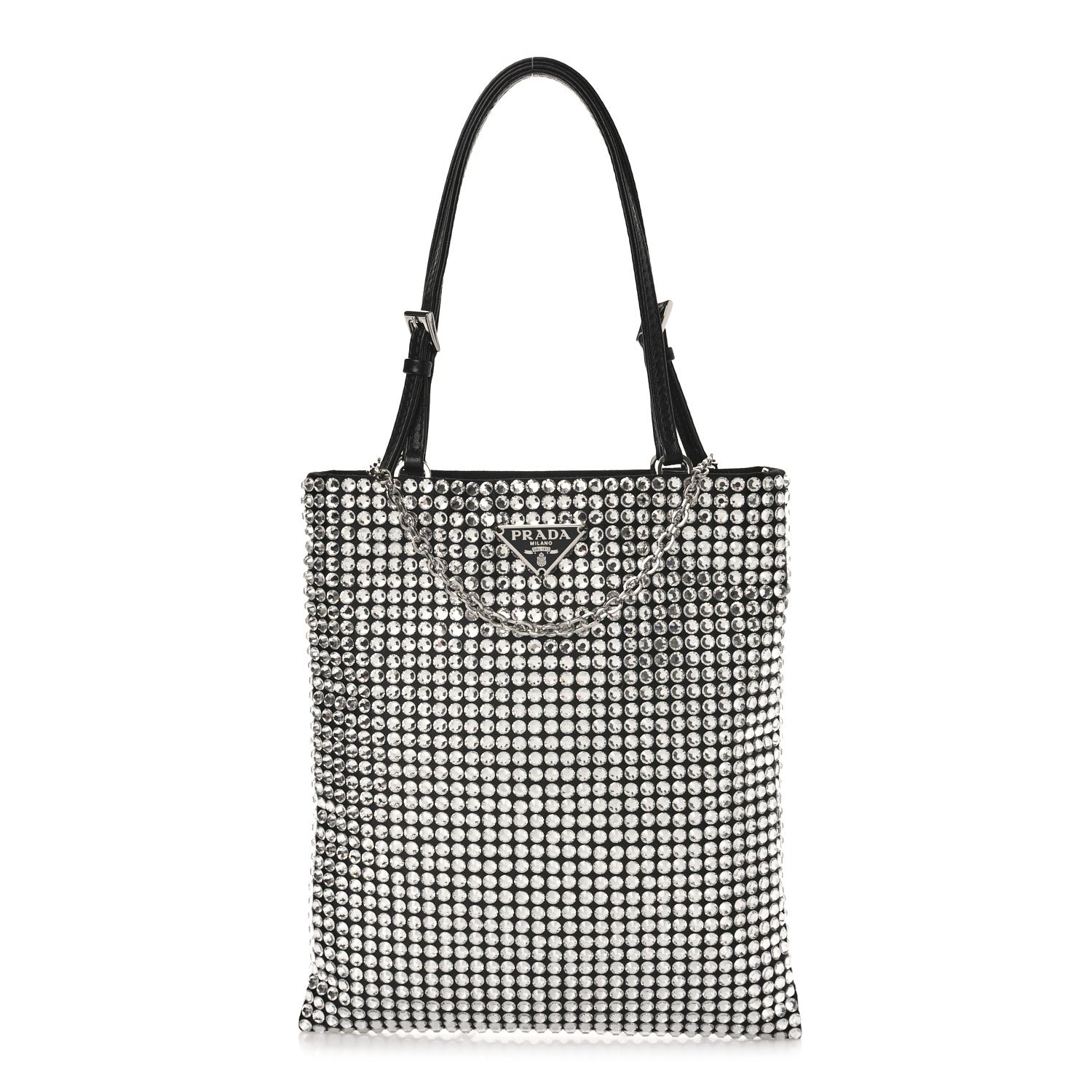 Prada Satin Crystal Metal Triangle Logo Chain Crossbody Handbag Cristal 1 of 8