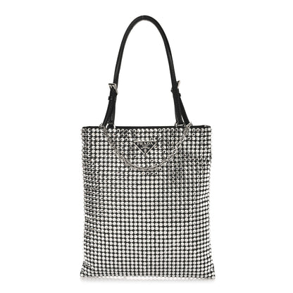 Prada Satin Crystal Metal Triangle Logo Chain Crossbody Handbag Cristal 1 of 8