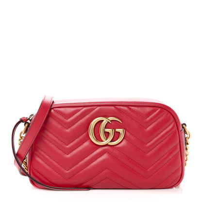 Gucci Calfskin Matelasse Small GG Marmont Chain Shoulder Bag Hibiscus Red 1 of 11