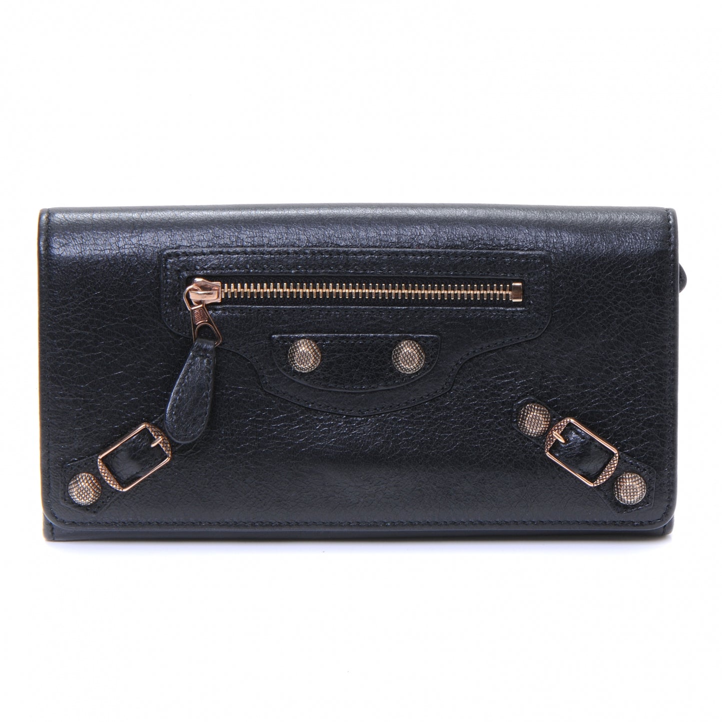 Agneau Giant 12 Rose Gold Hardware Money Wallet Black
