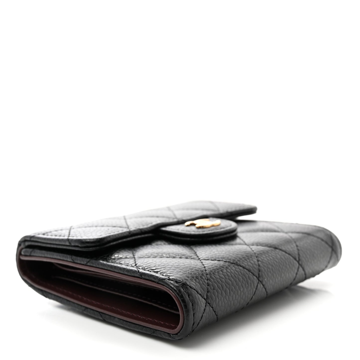 Caviar Quilted Compact Flap Wallet Black