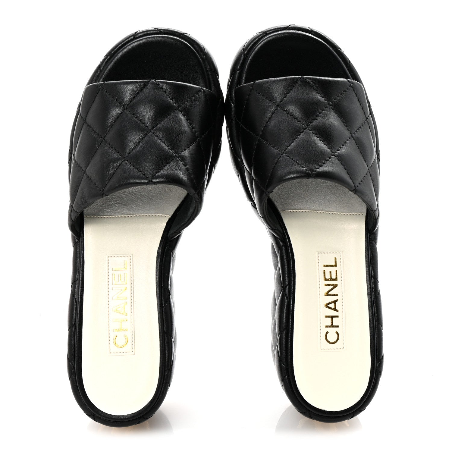Chanel Lambskin Quilted Camelia CC Wedge Sandal Mules 38.5 Black 2 of 10