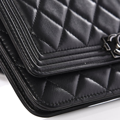 Chanel Calfskin Quilted Boy Wallet On Chain WOC So Black 8 of 12
