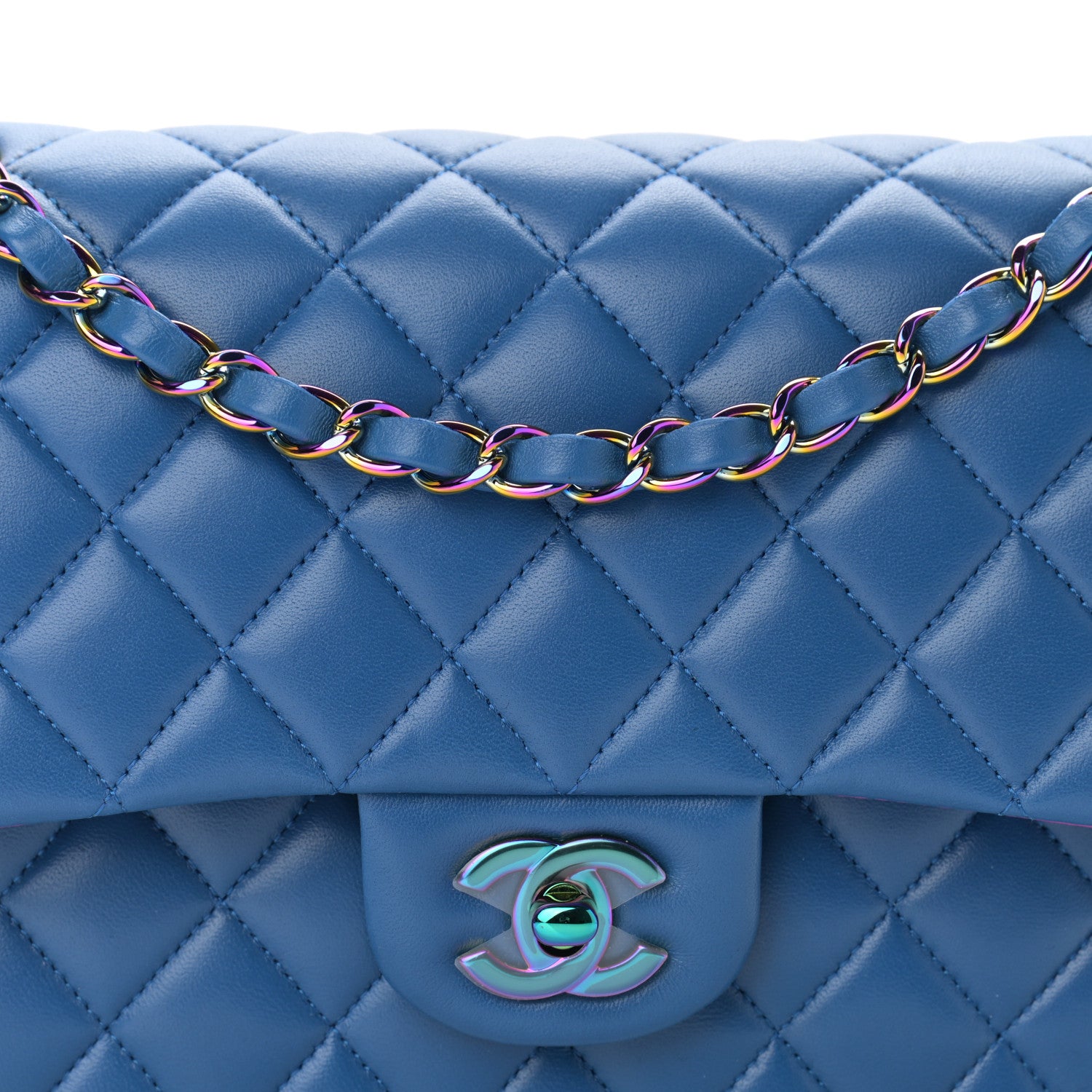 Chanel Lambskin Quilted Medium Double Flap Blue Pink 7 of 12