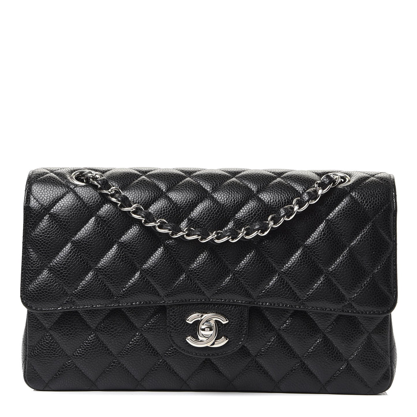 Caviar Quilted Medium Double Flap Black