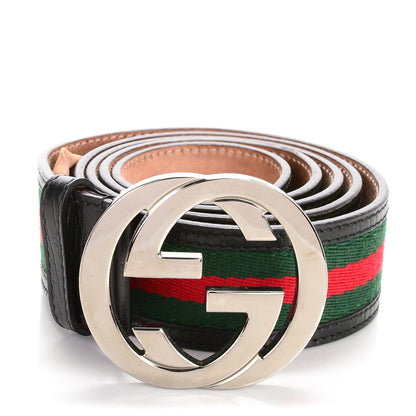 Gucci Calfskin Web Interlocking G Belt 105 42 Black 1 of 5