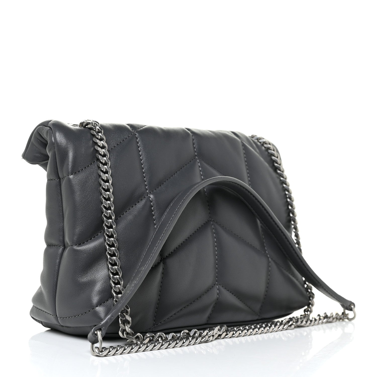 Saint Laurent Lambskin Quilted Toy Loulou Puffer Monogram Chain Satchel Storm 3 of 13