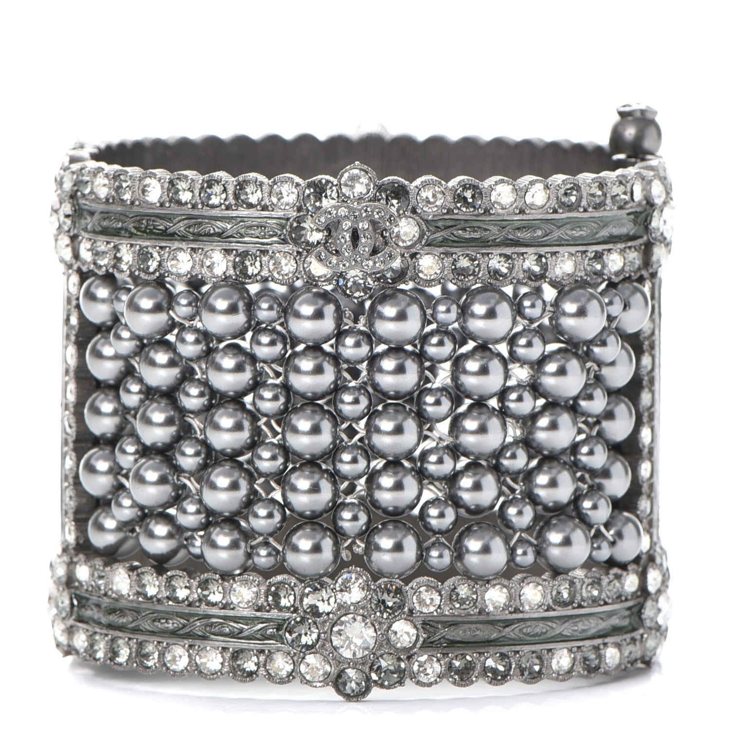 Chanel Ruthenium Beaded Crystal CC Wide Cuff 1 of 5