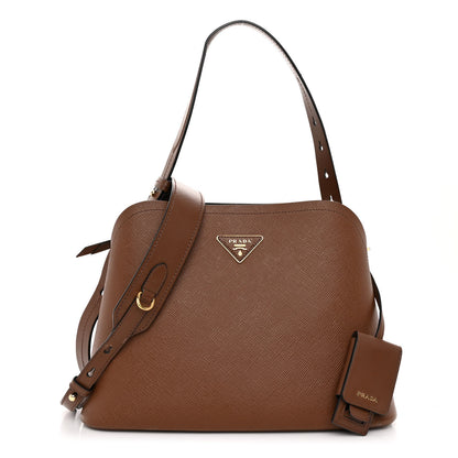Prada Saffiano Cuir Calfskin Matinee Tote Cognac Black 1 of 11