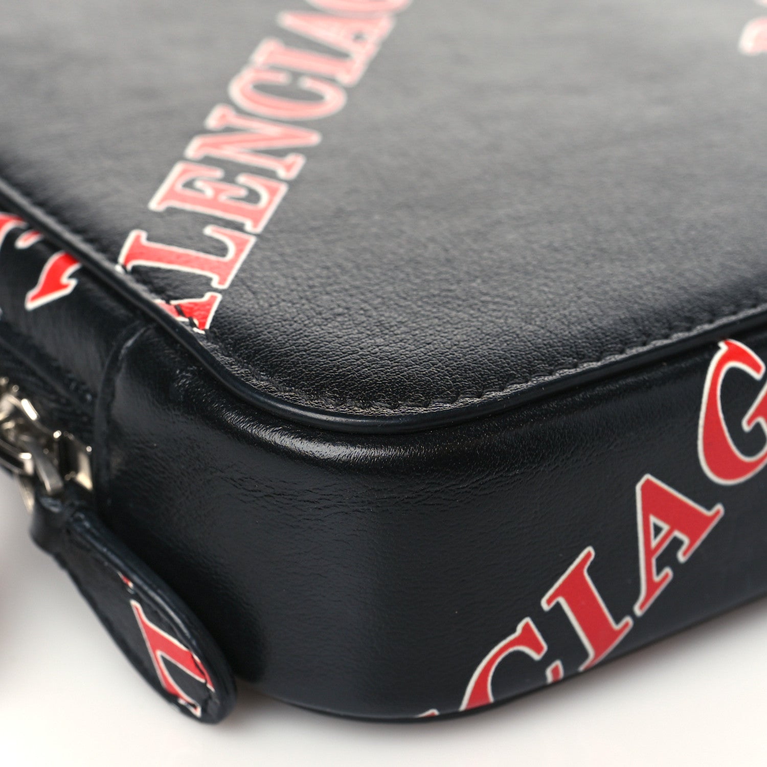 Balenciaga Calfskin Logo Print Cash Phone Holder Bag Black Red 8 of 9
