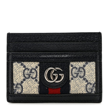 Gucci GG Supreme Monogram Textured Dollar Calfskin Web Ophidia Card Holder Beige Blue 1 of 6