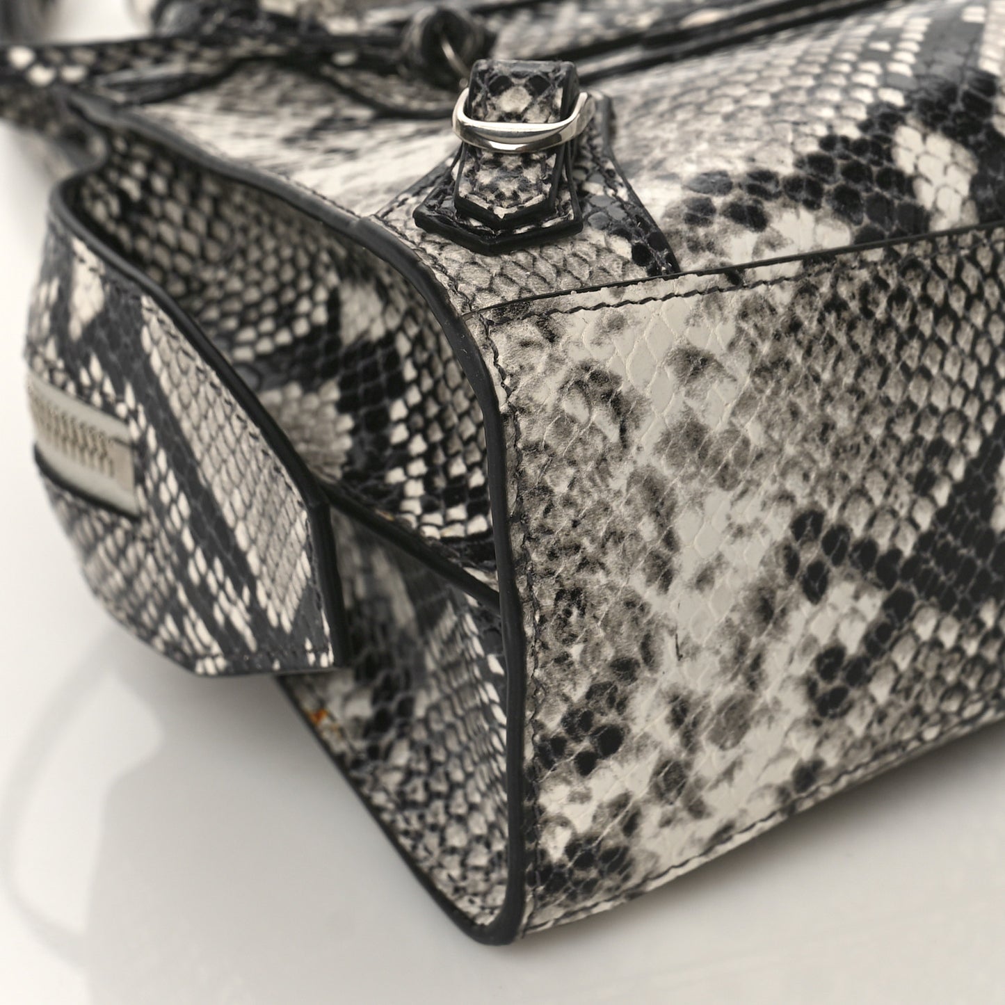 Grained Calfskin Snake Effect Neo Classic Silver Hardware Mini City Black White
