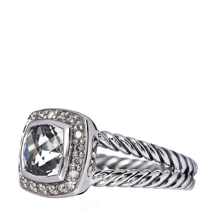 David Yurman Sterling Silver Diamond Prasiolite 7mm Petite Albion Ring 54 7 3 of 6