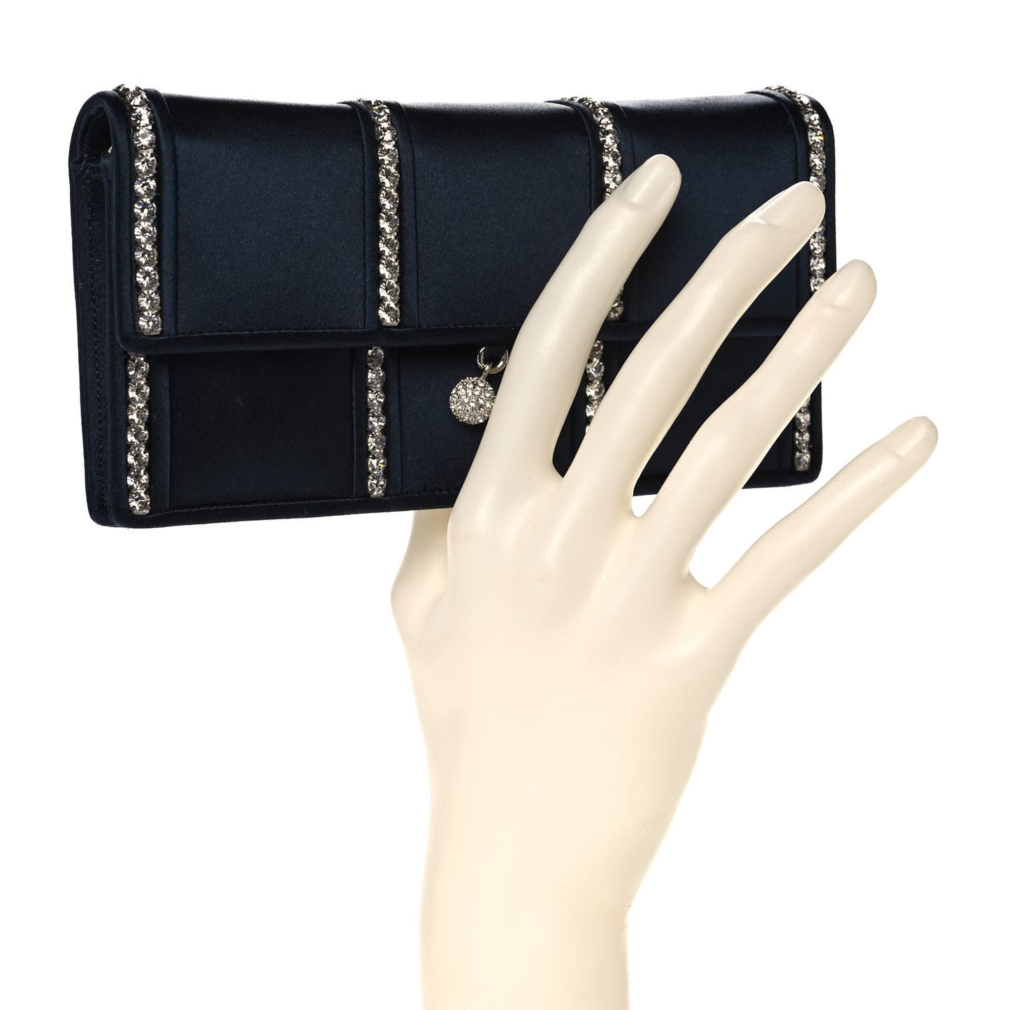 Crystal Satin Clutch Navy Blue