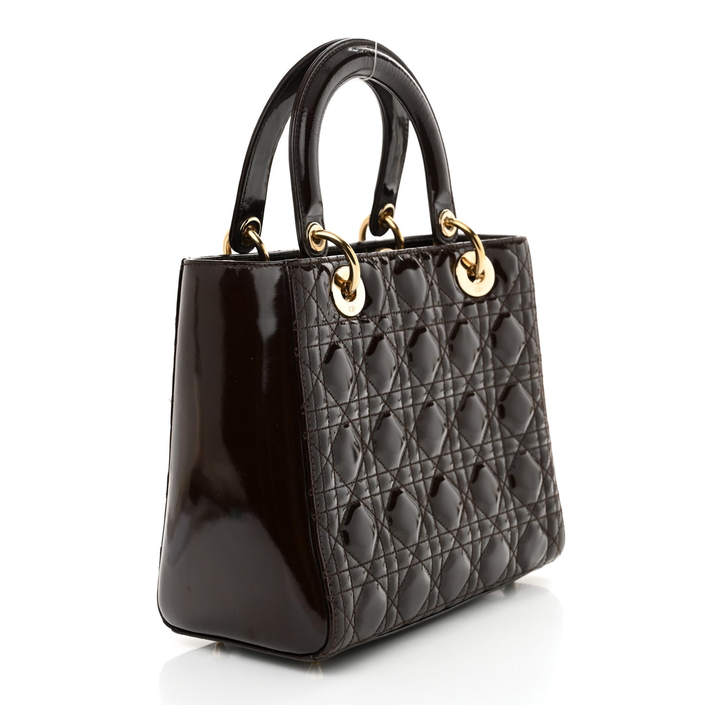 Patent Cannage Medium Lady Dior Dark Brown