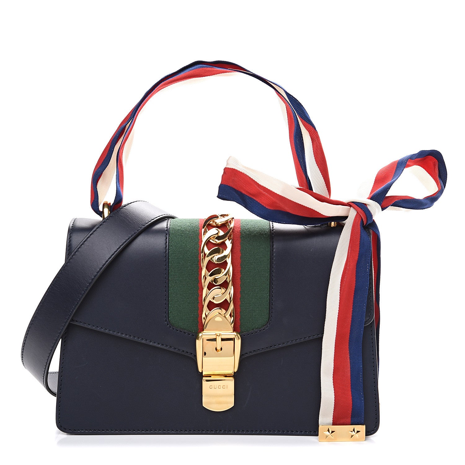Gucci Vitello Fontanella Web Small Sylvie Shoulder Bag Blue Agata 1 of 12