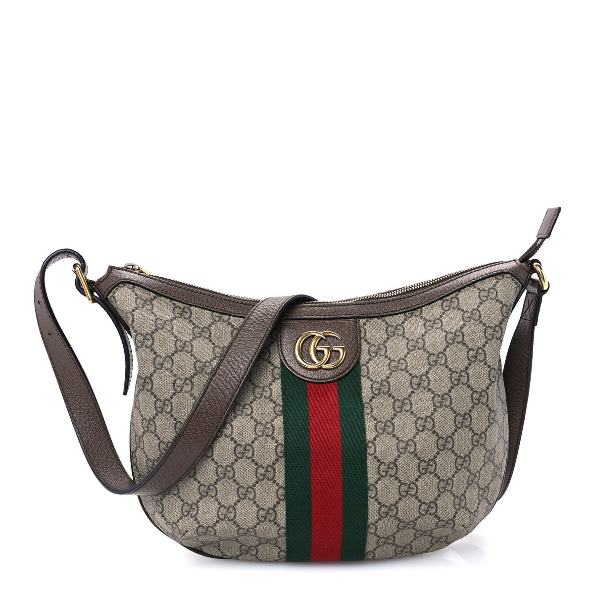 GG Supreme Monogram Web Small Ophidia Half Moon Hobo Brown