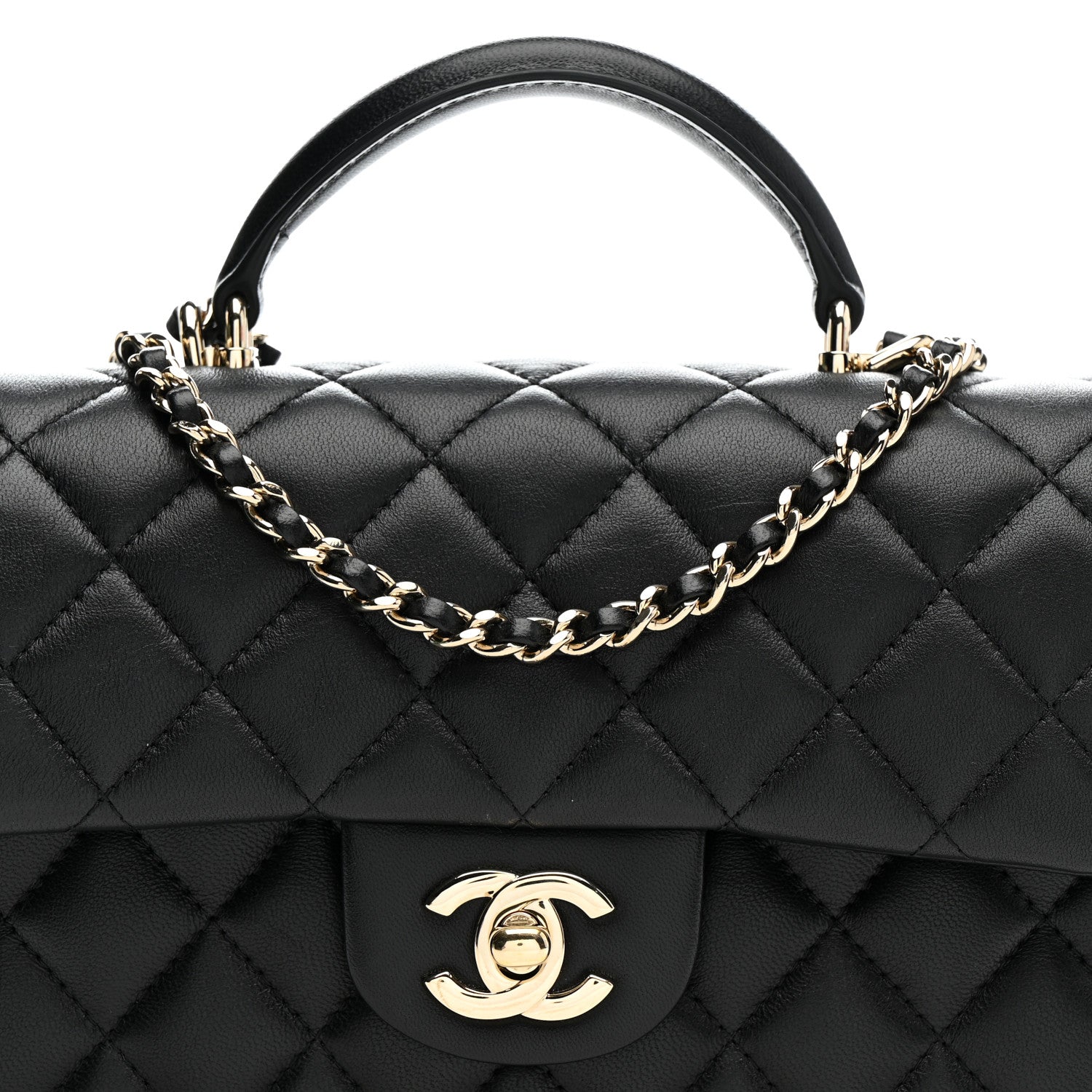 Chanel Lambskin Quilted Mini Top Handle Rectangular Flap Black 8 of 11